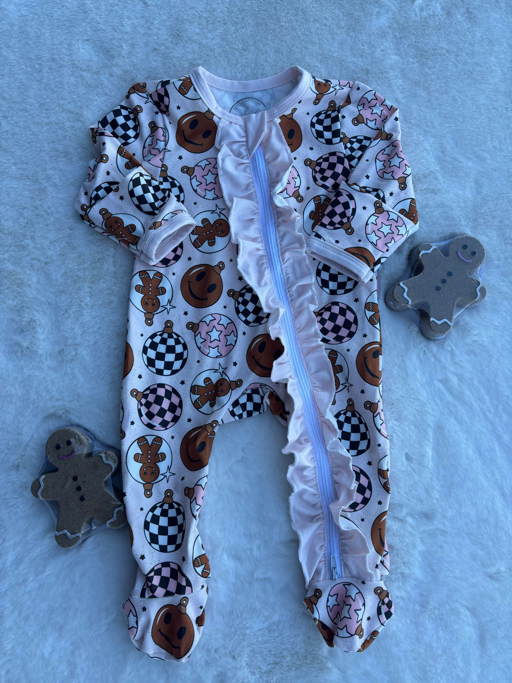 Christmas Girls Ruffle Zippies Sleeper-Pink Ginger Ball