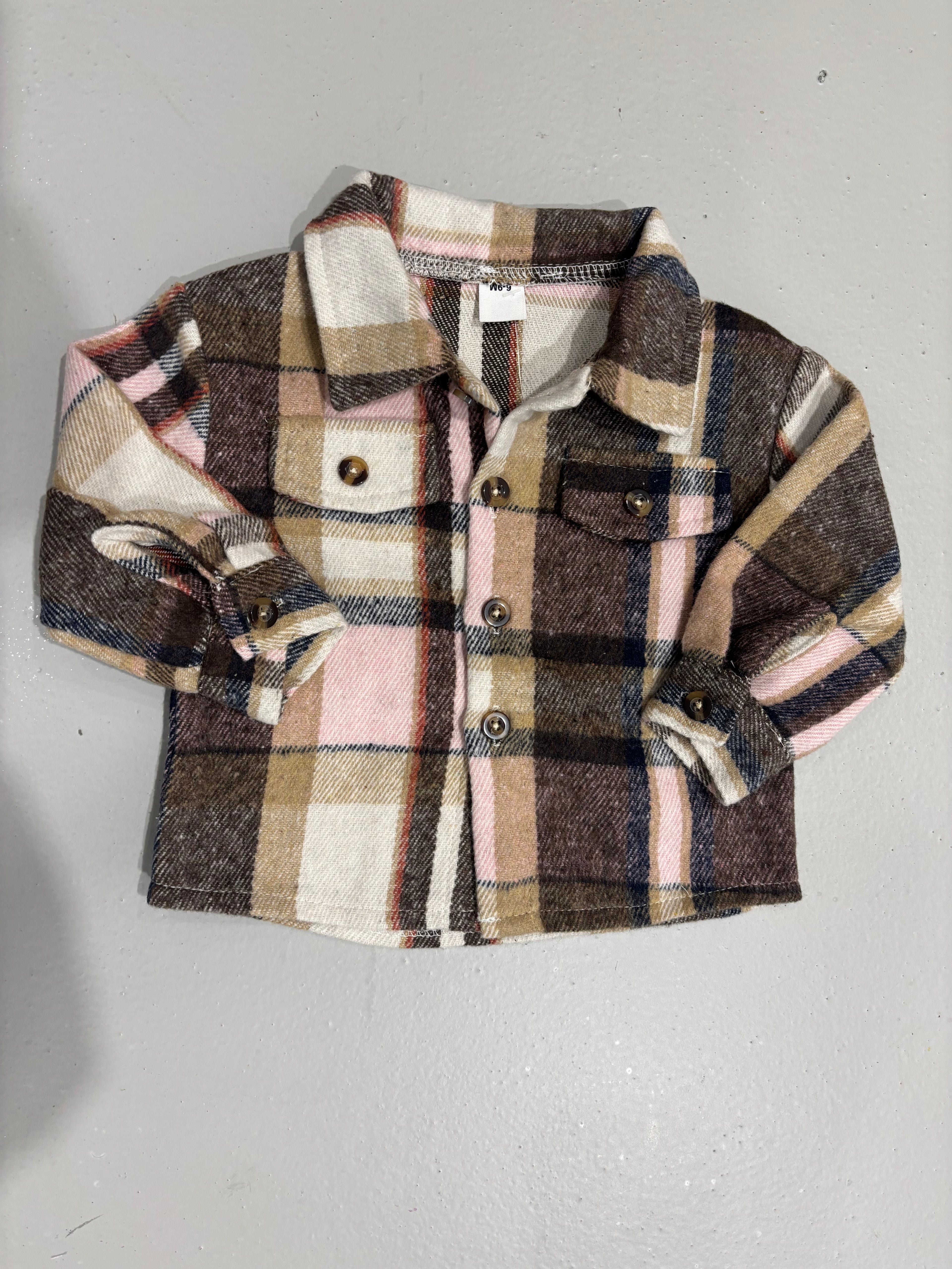 Plaid Pink and Tan Shacket - Baby Girl