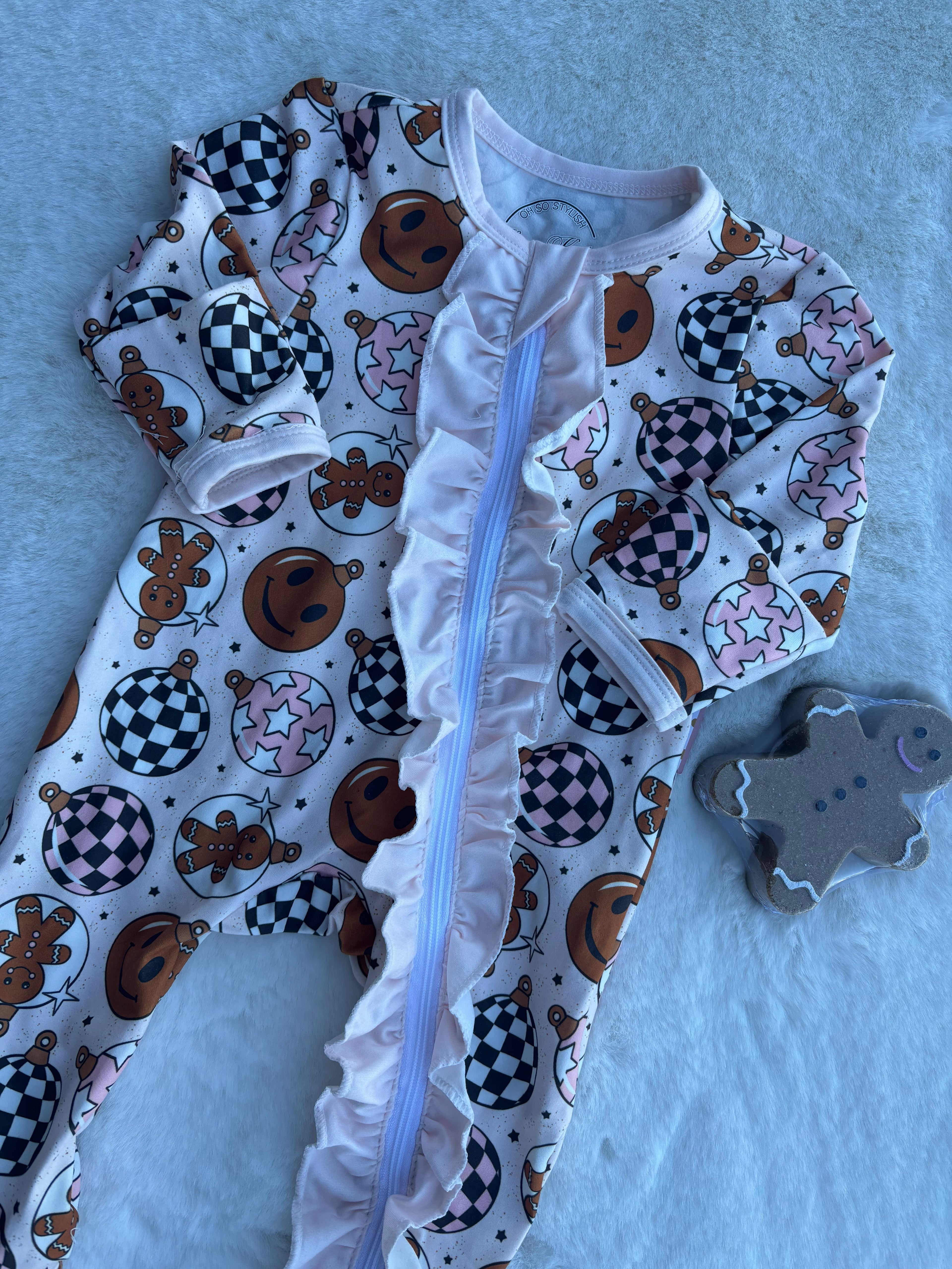 Christmas Girls Ruffle Zippies Sleeper-Pink Ginger Ball