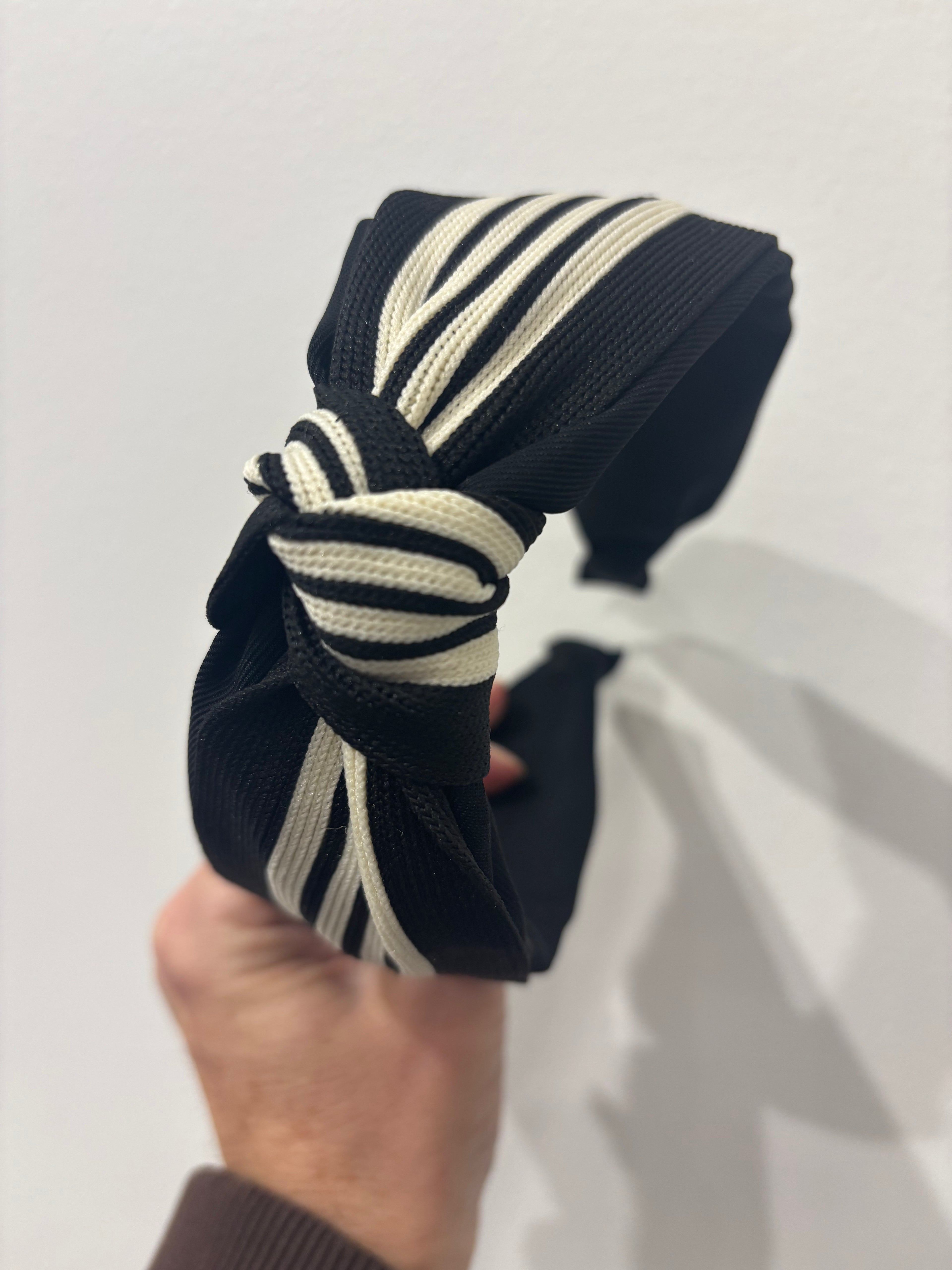 Black and White Striped Knotted Headband
