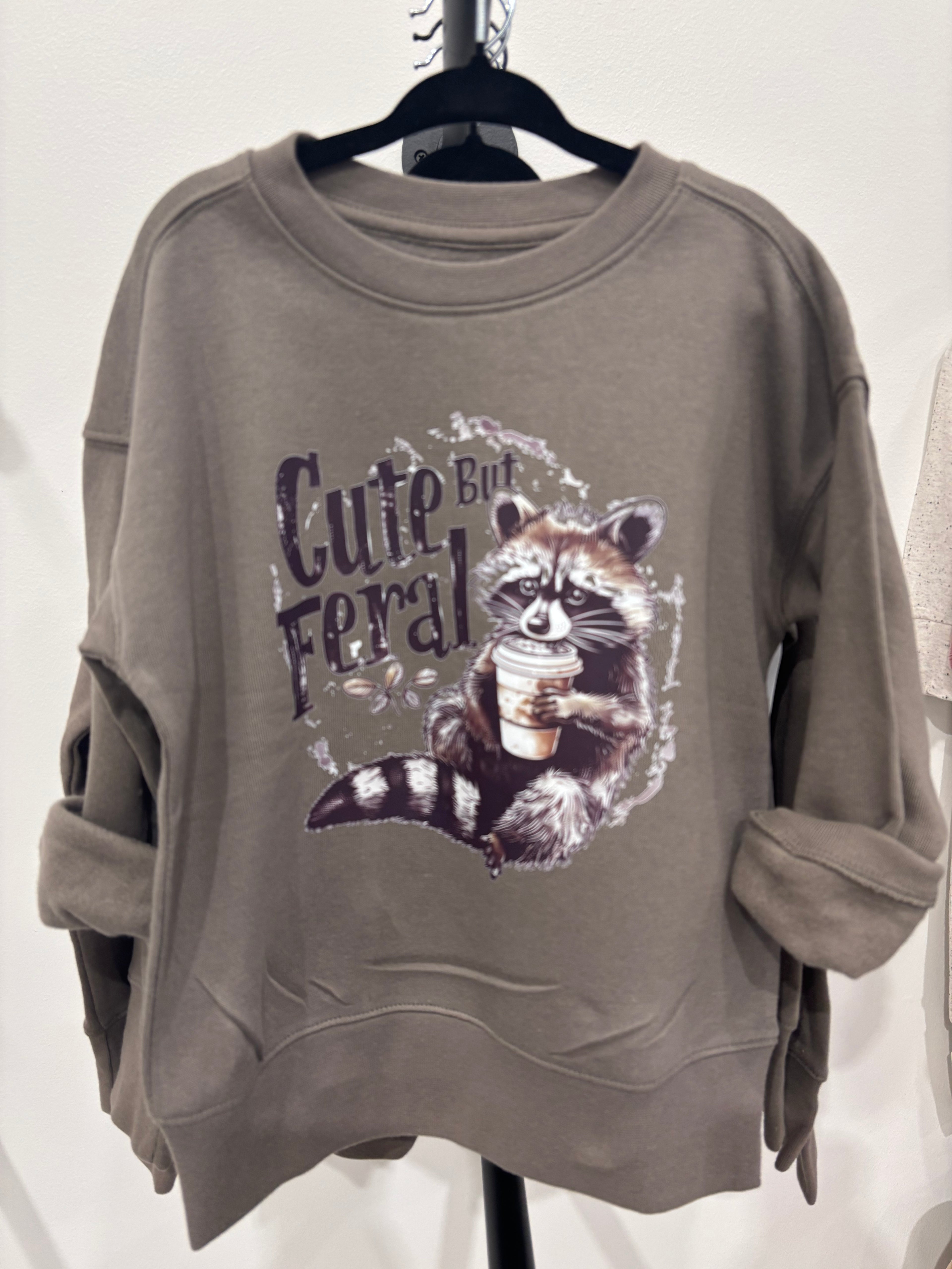 Cute But Feral Racoon Crew Neck
