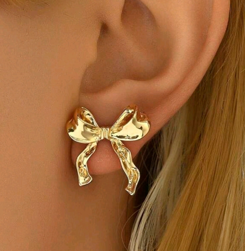 Gold Ribbon Bow Earrings