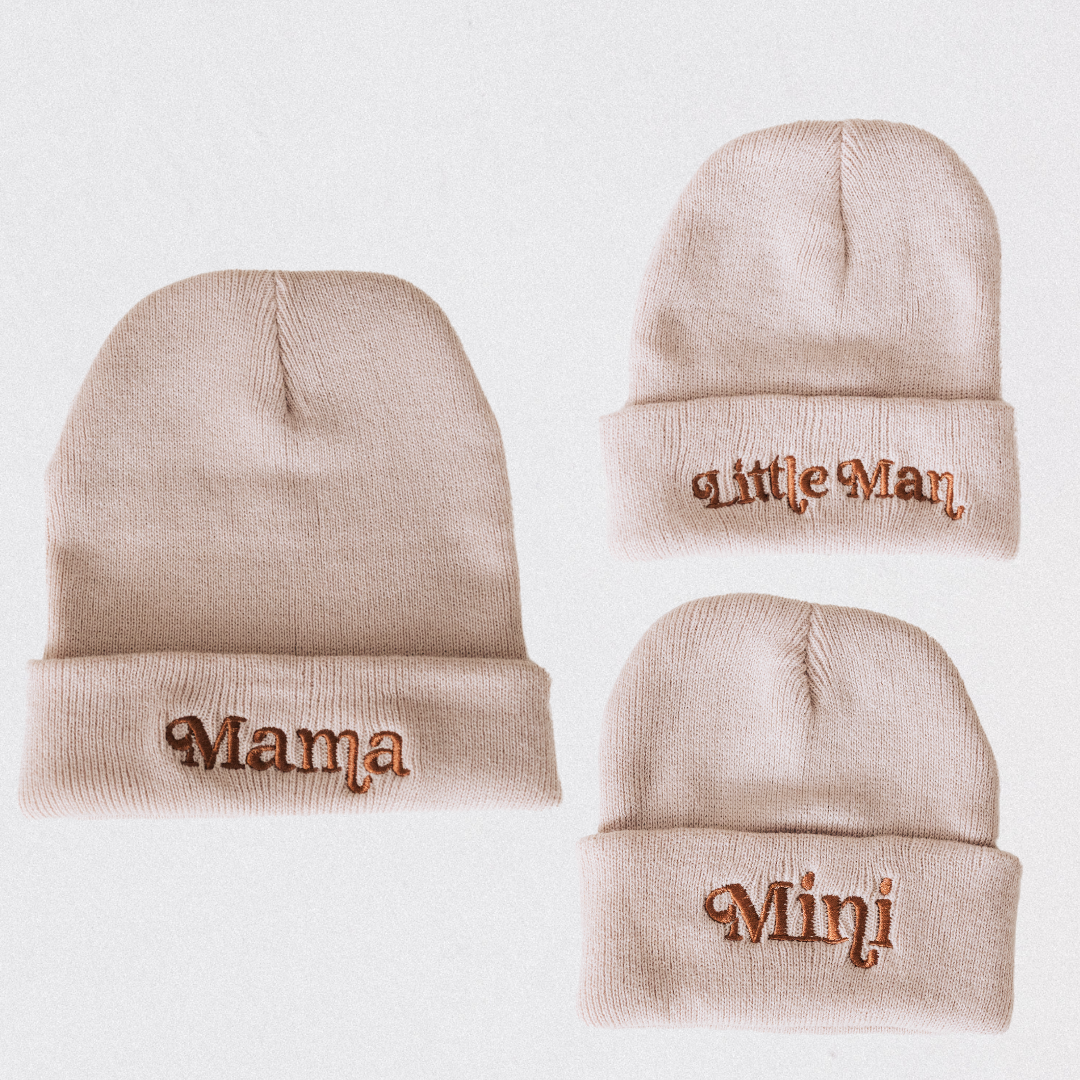Matching Knit Hats- Little Man- Beige