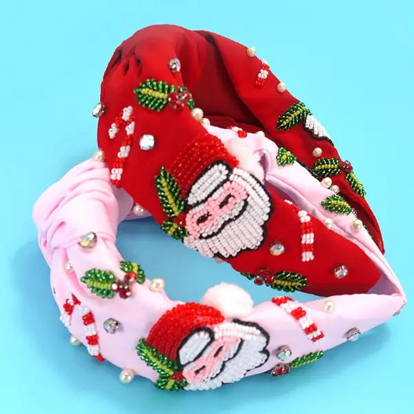 Santa Claus Christmas Holiday Seed Bead Headband