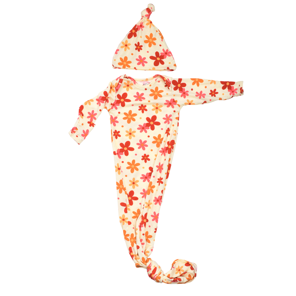 70s Groovy Flower Knotted Newborn Baby Gown