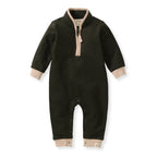 Organic Quarter Zip Baby Boy Jumpsuit - Shadow