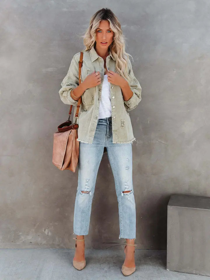 Distressed Sage Light Denim