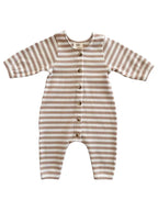 Tan Stripe / Organic Ribbed Long Sleeve Bay Jumpsuit (Baby)