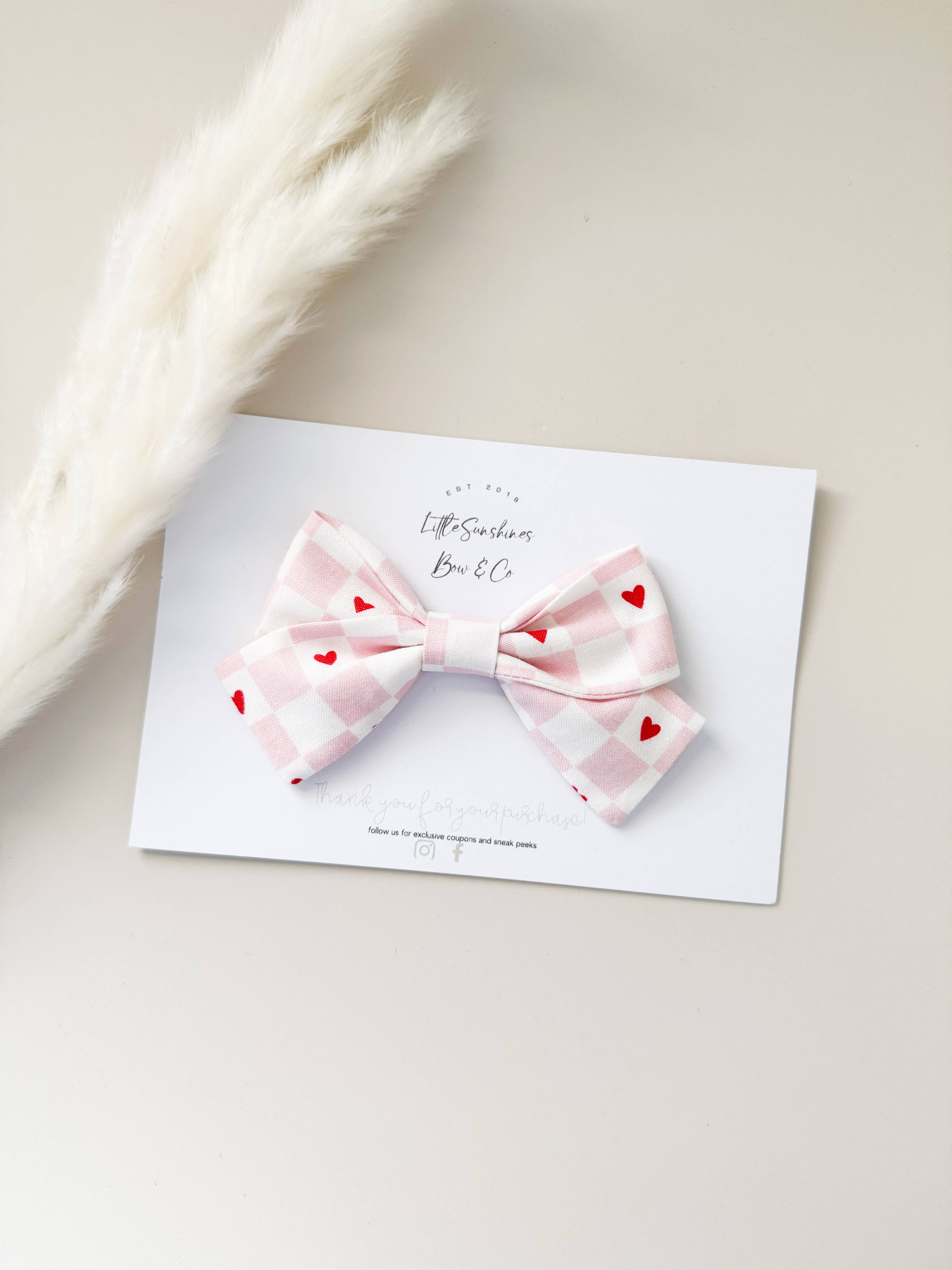 Light Pink Checkered Valentines Day Pinwheel Bow