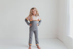 Kids Gray & Mustard Flower Hoodie Sweat Pant Loungewear Set