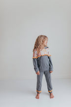 Kids Gray & Mustard Flower Hoodie Sweat Pant Loungewear Set