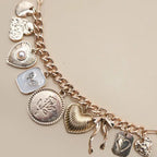 Charm Necklace-Custer Bow Heart Pearl Link