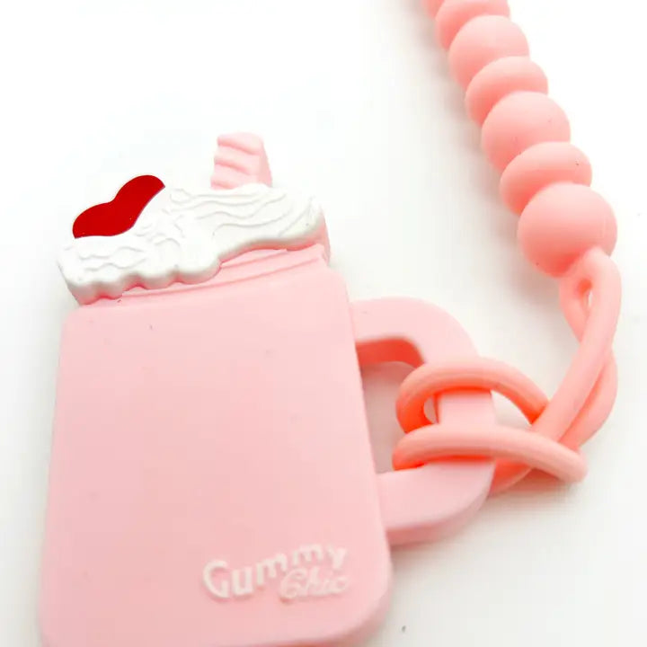 Milkshake Sensory Teether with Clip - Pink
