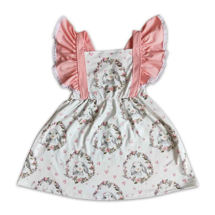 Bunny Print Flutter Sleeve Baby Girls Easter Dress