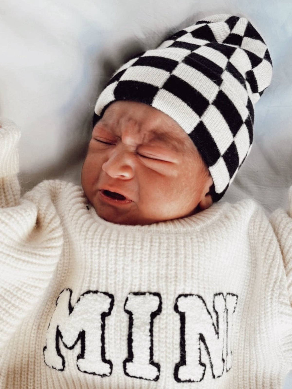 Baby's First Hat, Black/Sand Checkerboard