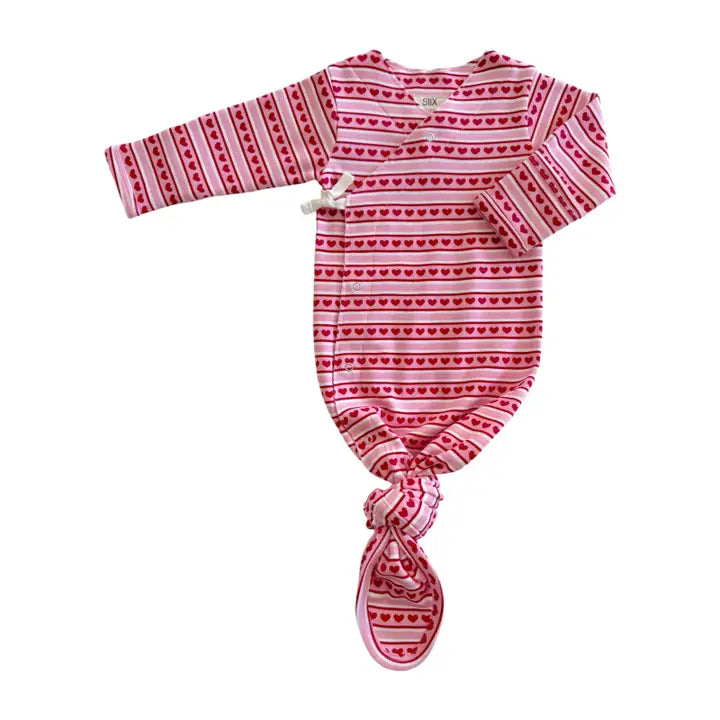 Valentine Stripe / Organic Kimono Knot Gown
