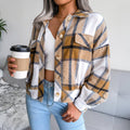 Trendy Plaid Lantern Sleeve Woolen Jacket – Cozy Fall/Winter Outerwear