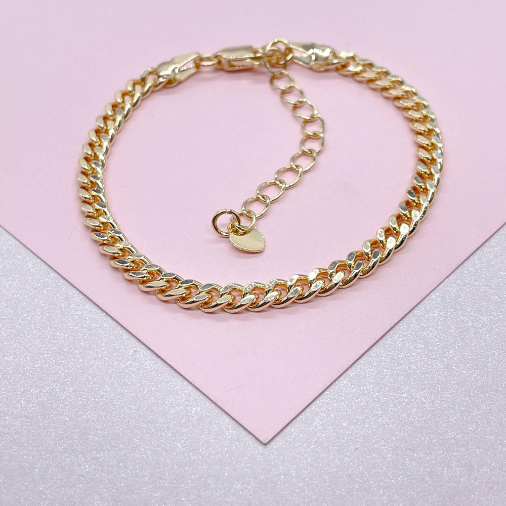 18k GF 4mm Cuban Link Chain Bracelet