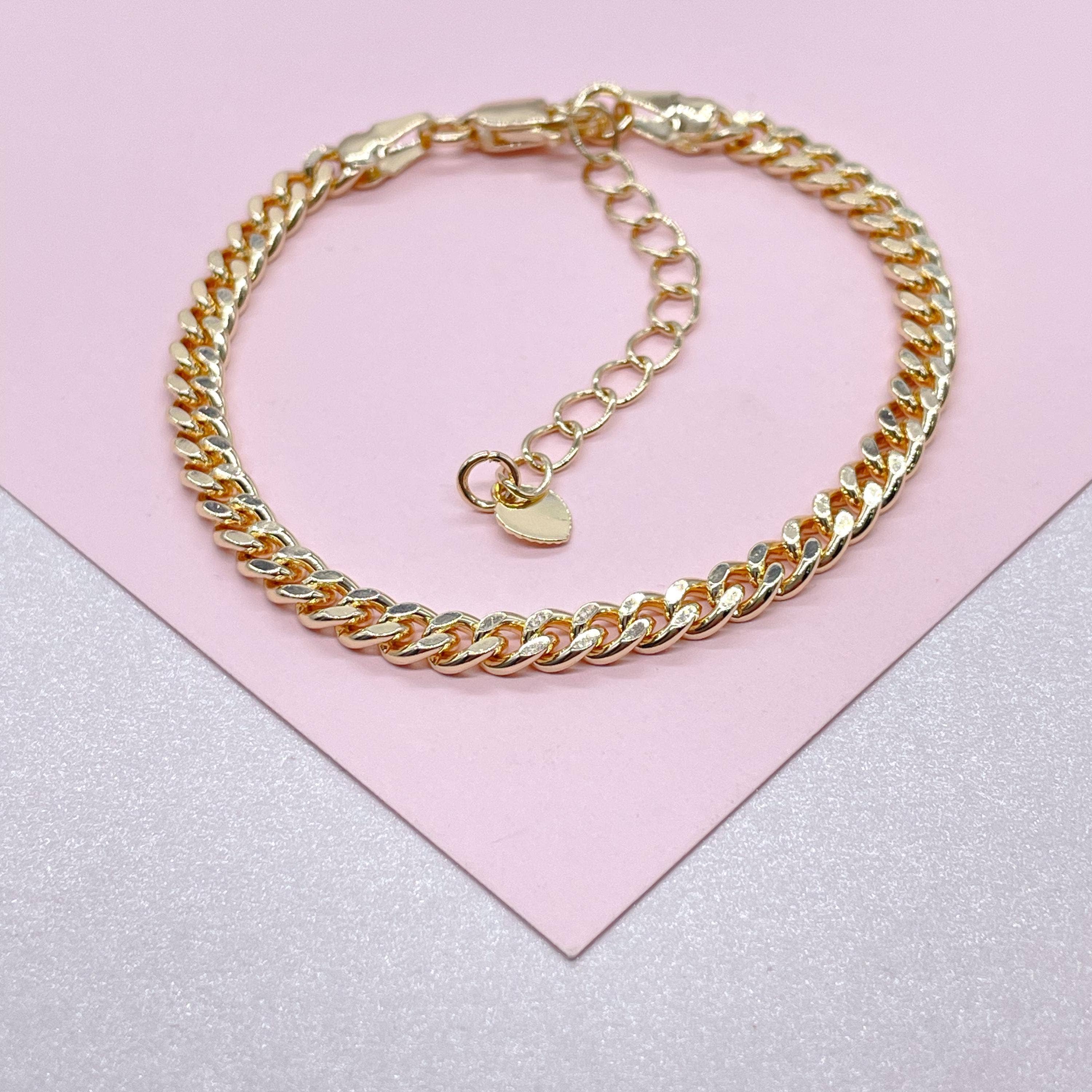 18k GF 4mm Cuban Link Chain Bracelet