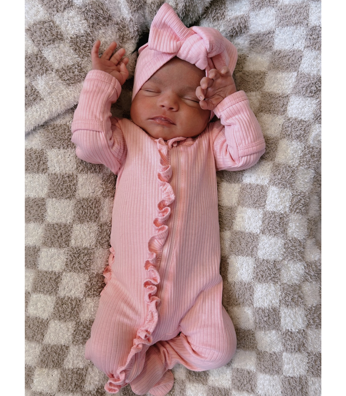 Pink / Organic Ribbed Frill Zip Footie