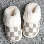 Checkered Faux Fur Cuff Mule Luxury Soft Slipper
