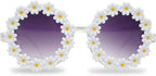 Kids Sunglasses - Round Daisy Flower - White