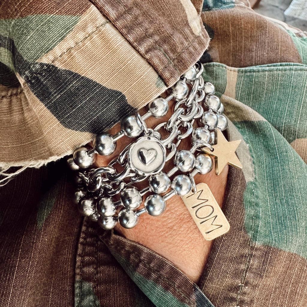 Hand Stamped MOM Brass Tag Bracelet
