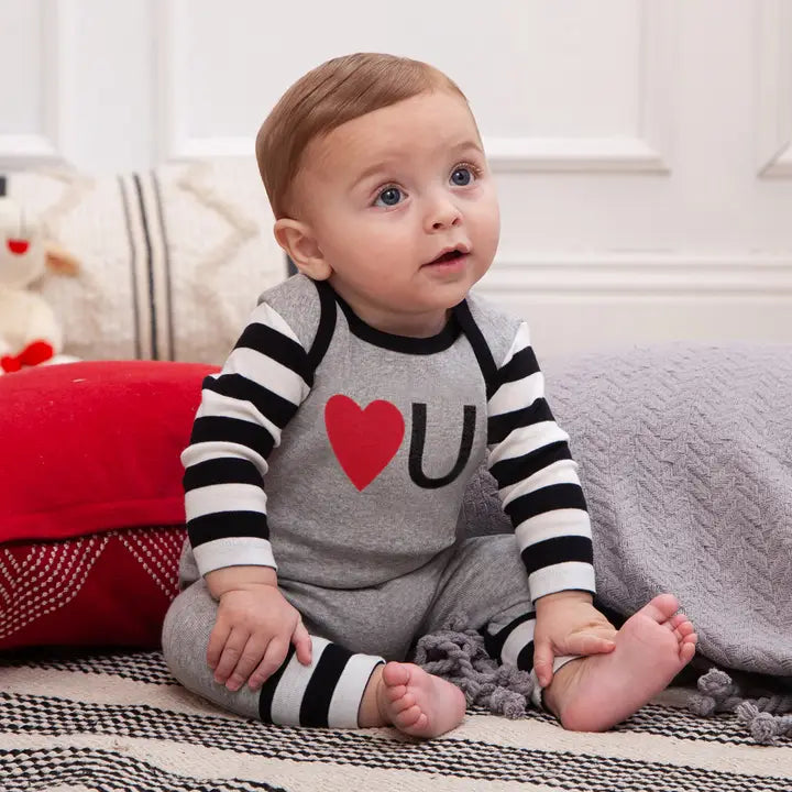 Baby Boy Valentine's "Love You" Cotton Romper