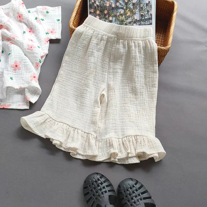 Toddler Girls Ruffle Gauze Pants - Beige