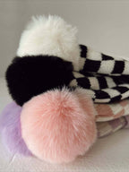 Checkerboard Fur Pom Hat, Cream