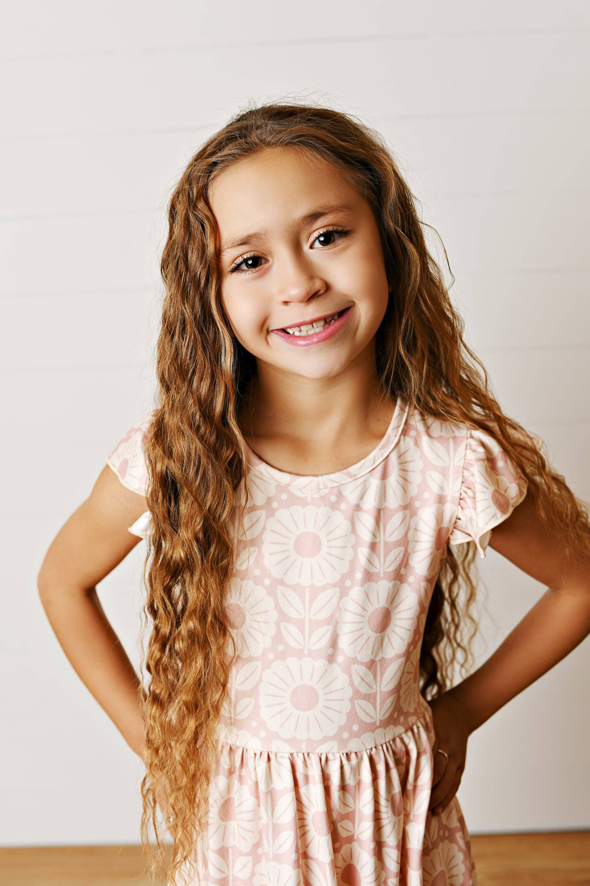 Kids Spring Summer Emma Blush Floral Flutter Dress