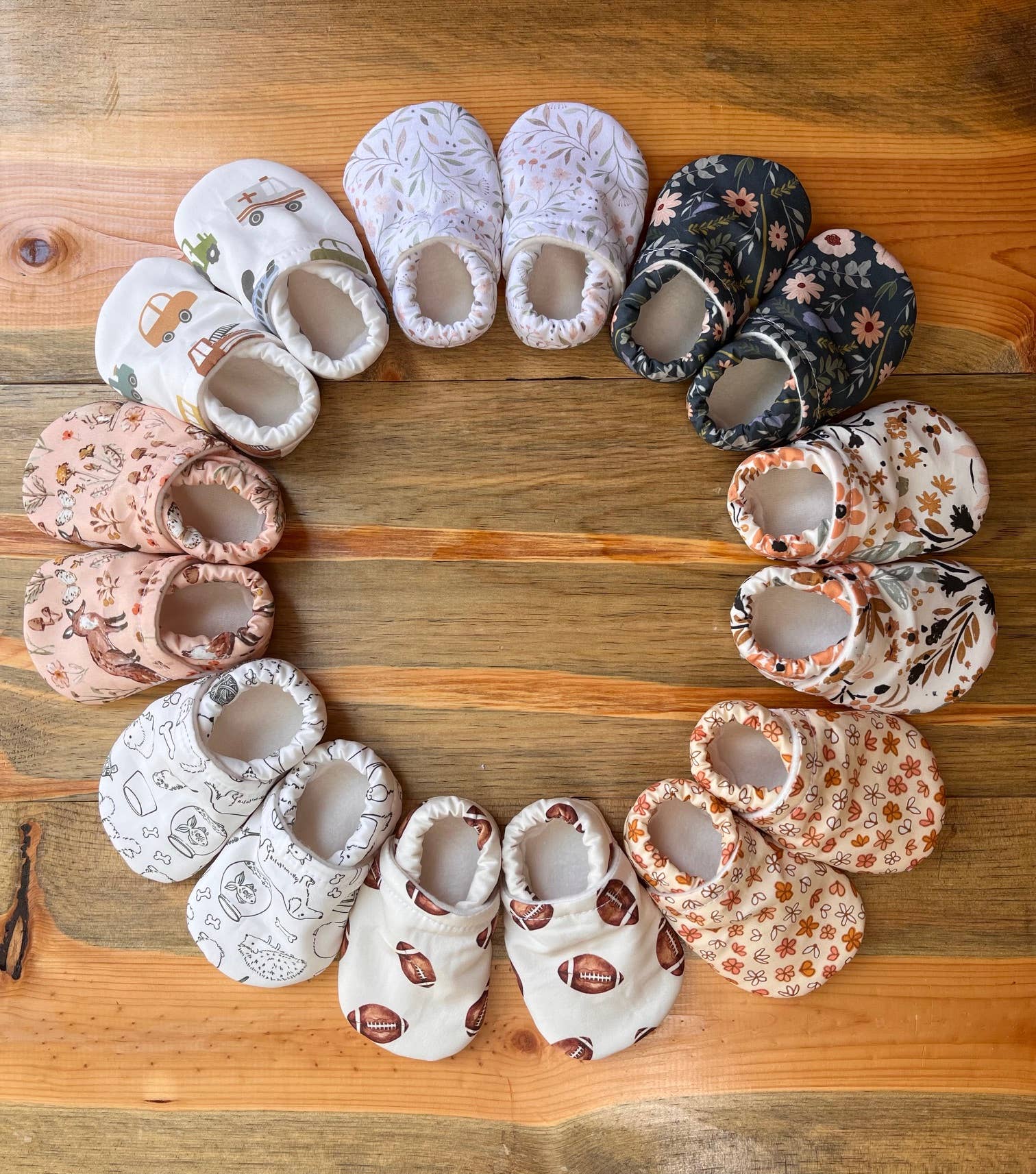 Soft Baby Shoes - Handmade Cotton Booties - Football