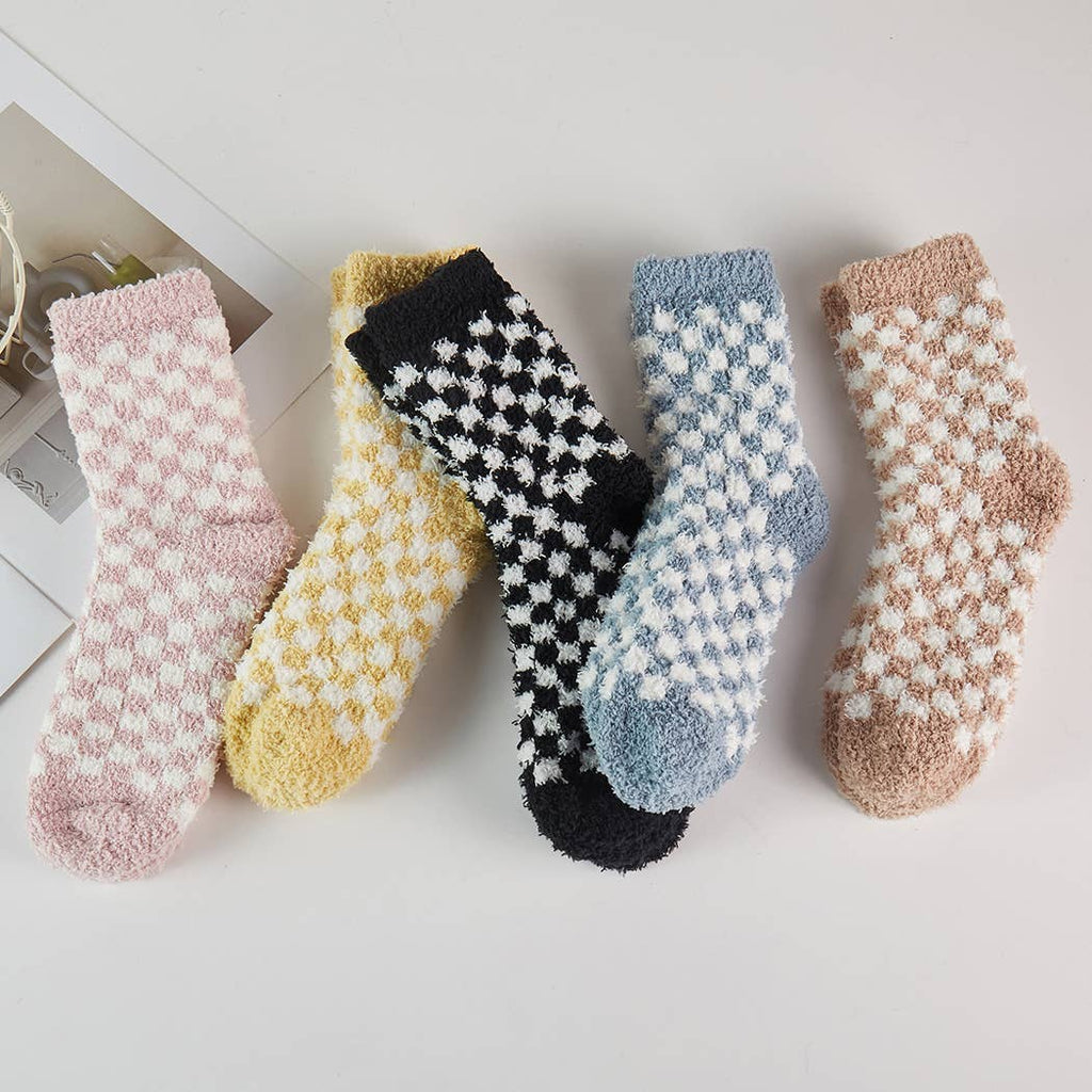 Plaid Pattern Fuzzy Sleep Socks