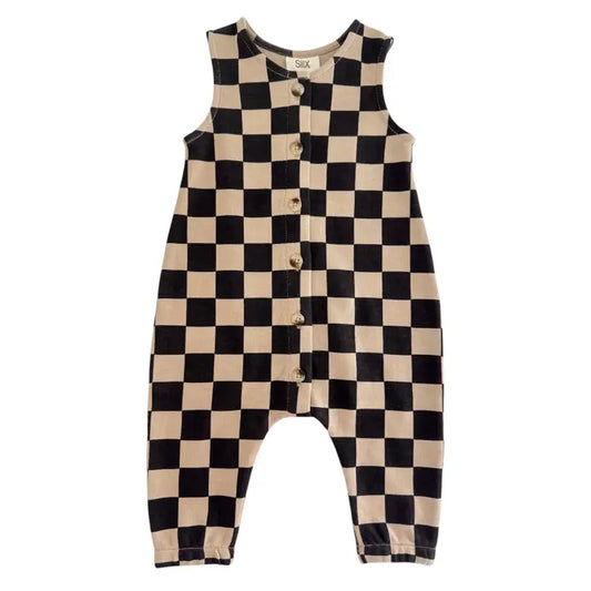Tiramisu/Black Checkerboard / Organic Bay Jumpsuit