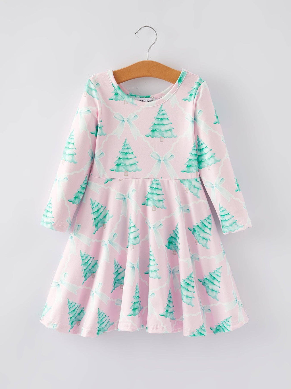 Christmas Tree Bow Print Girls Dress
