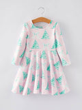 Christmas Tree Bow Print Girls Dress