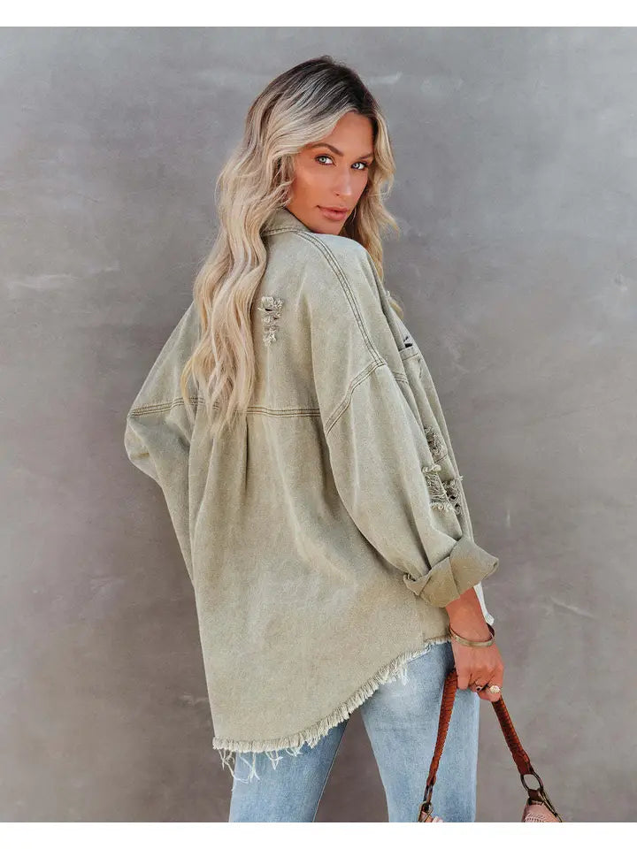Distressed Sage Light Denim