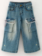 Girls Lace Bow Wide Leg Pocket Jeans