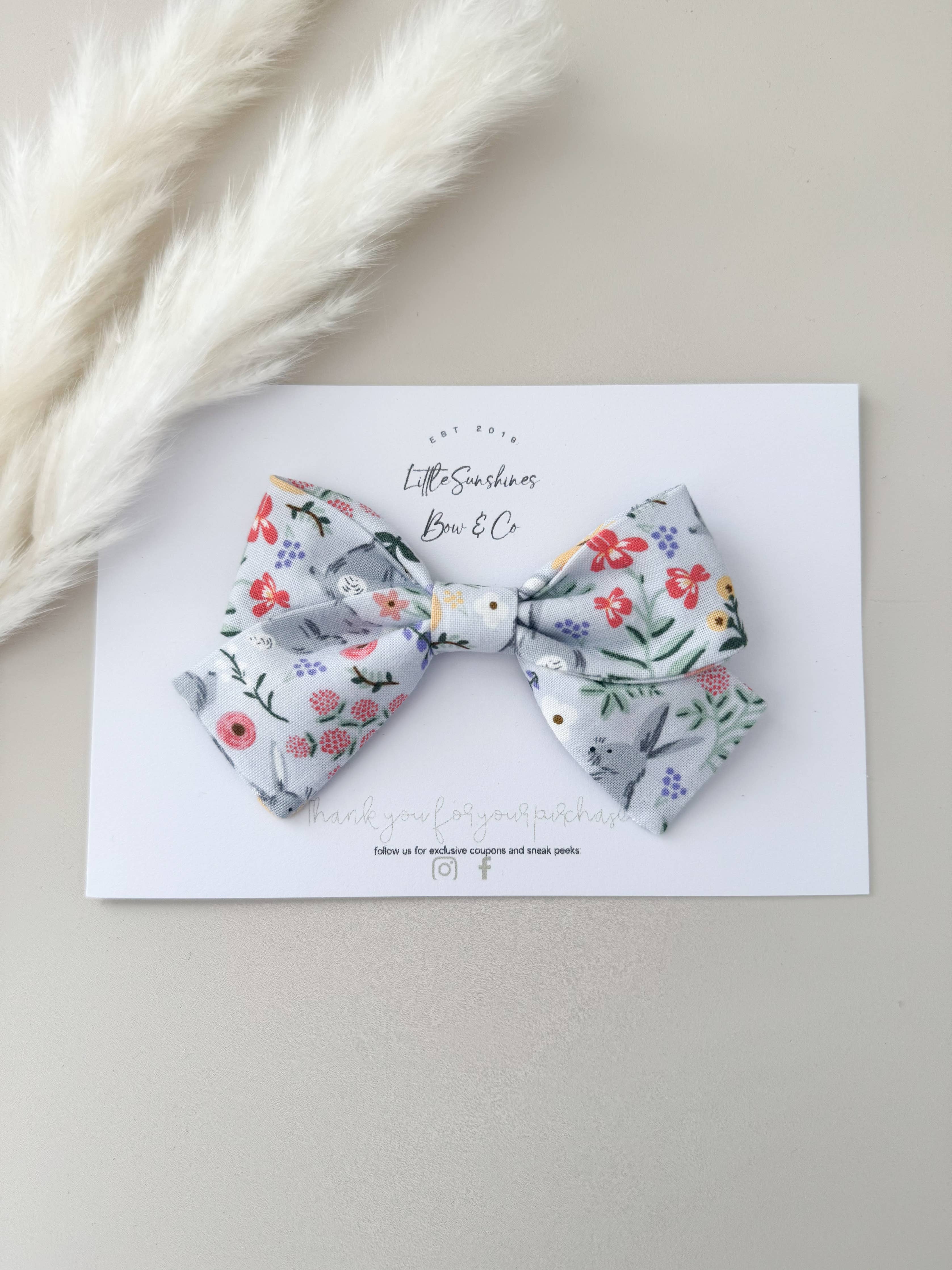 Light Blue Floral Bunnies Easter Pinwheel Hair Bow