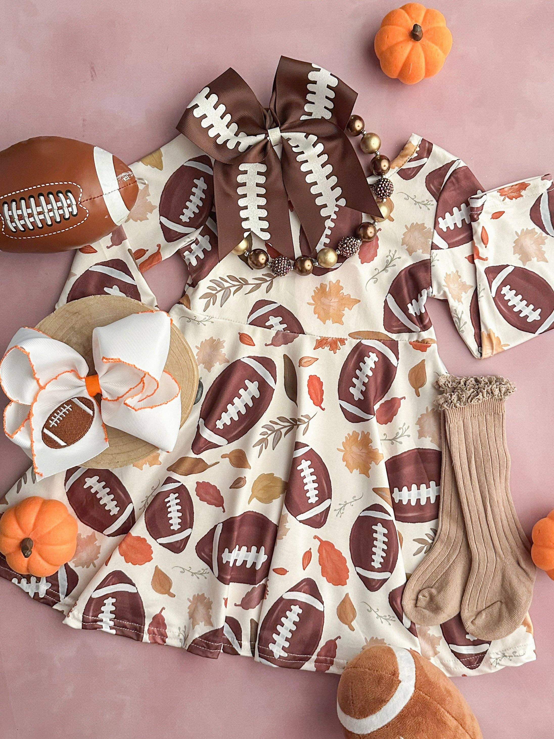 Football & Fall Leaves Twirl Dress