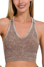 Stone Washed Ribbed Racerback Tank Top W Bra Pad
