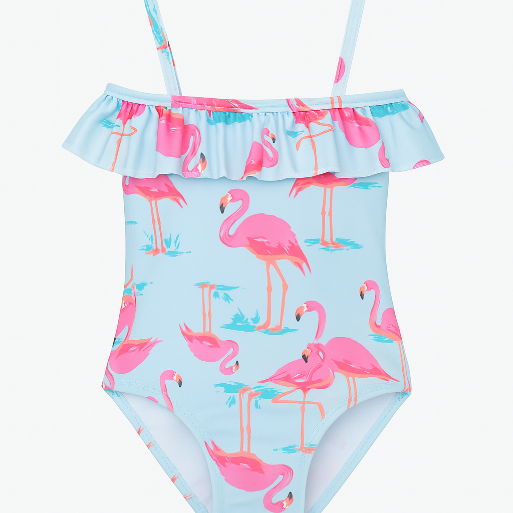 Pink-Blue Flamingo One-Piece Toddler Girl Swimsuit