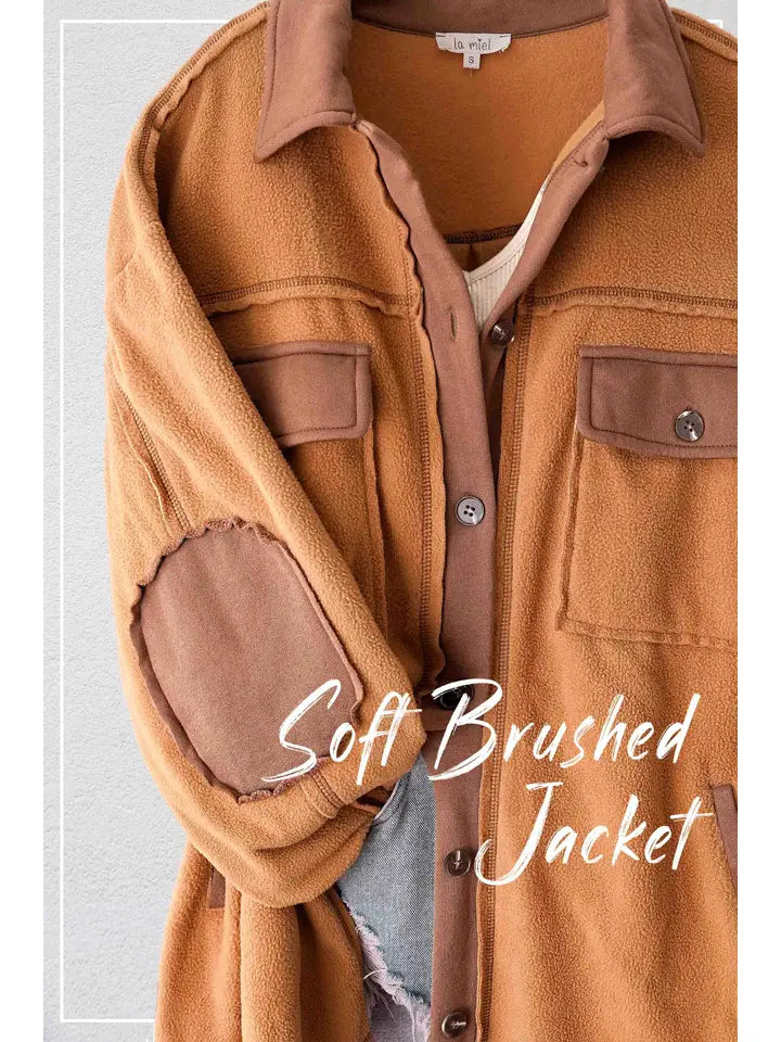Soft Brushed Button Down Long Sleeve Fleece Shacket