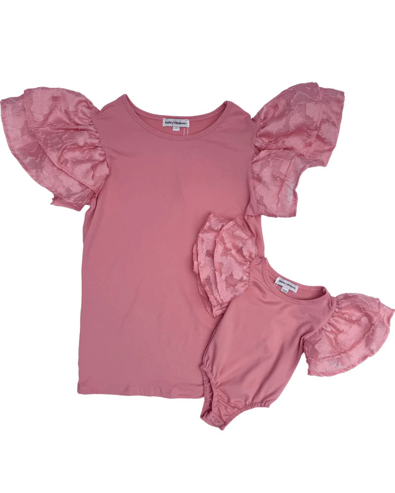 Cailyn Layered Flutter Sleeve Top & Leotard - Coral Pink