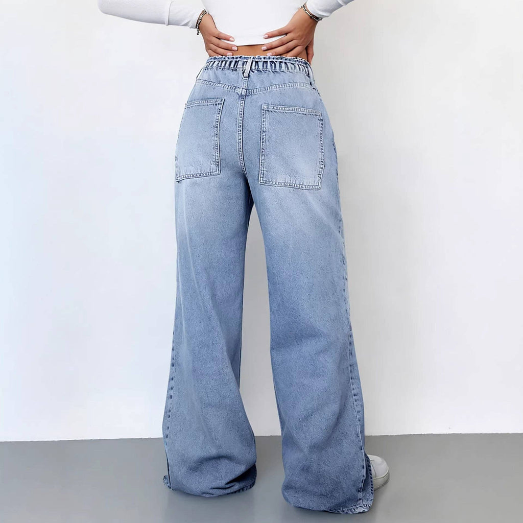 Women's Vintage Washed High Waist Wide Leg Denim Jeans