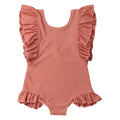 Ruffle Scoop Back One-Piece Girl Swimsuit - Persimmon