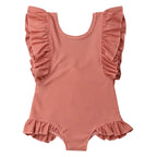 Ruffle Scoop Back One-Piece Girl Swimsuit - Persimmon