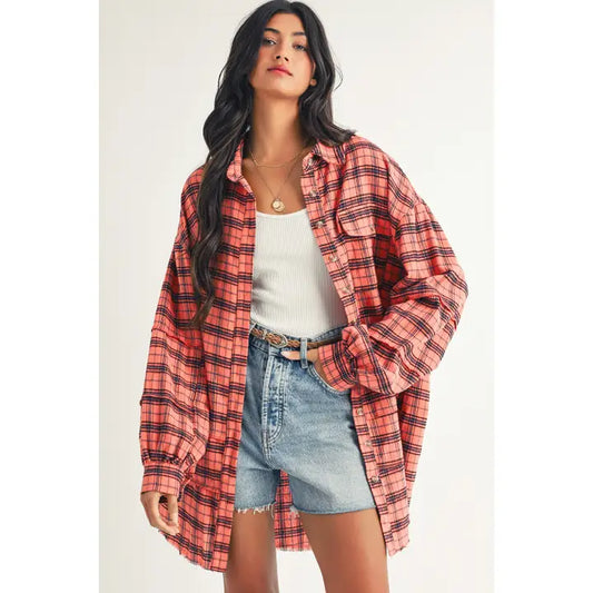 Long Sleeeved Side Split Distressed Shirt