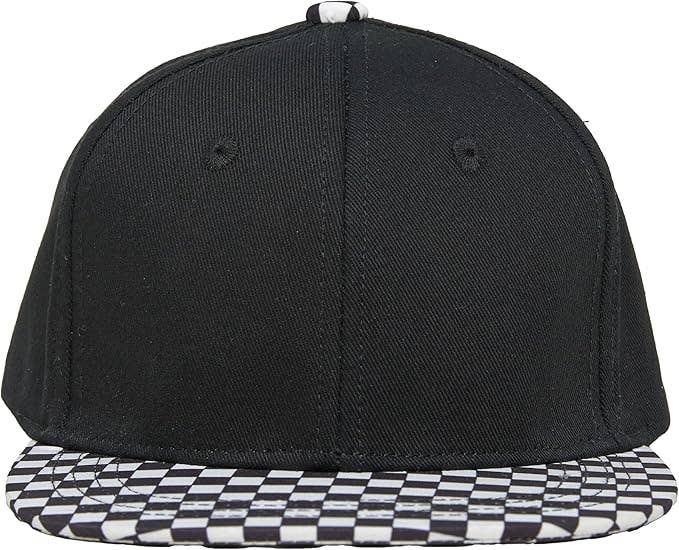 Flat Brim Trucker Hat - Checker Brim - Black