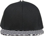 Flat Brim Trucker Hat - Checker Brim - Black